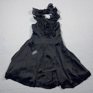 BEBE Rosette Ruffle Halter Dress Women Size S Black Cocktail Party Glam NWT